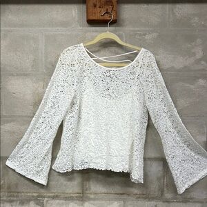 Hollister White Lace Bell Sleeve Blouse